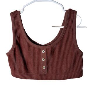 Old Navy Bralette Women's Large Brown Button Front Henley Waffle Thermal